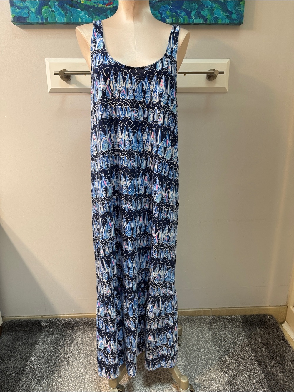 Lilly Pulitzer Martins Midi Dress Low Tide Navy Sails And Stripes Sz M